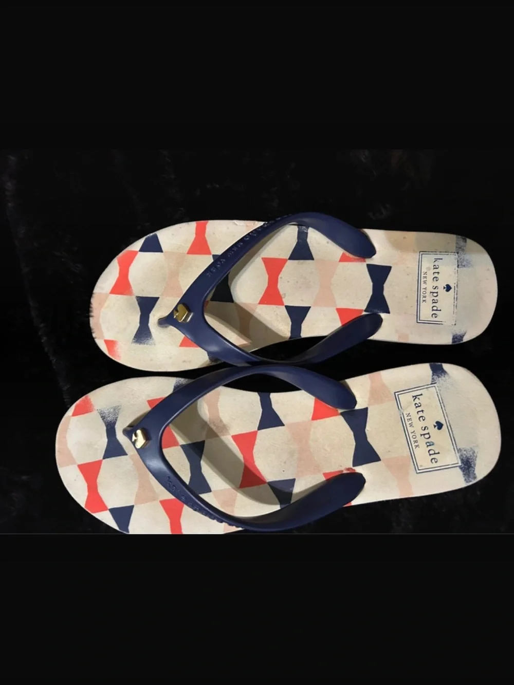 kate spade Navy Red Cream Geometric Flip Flops👁️